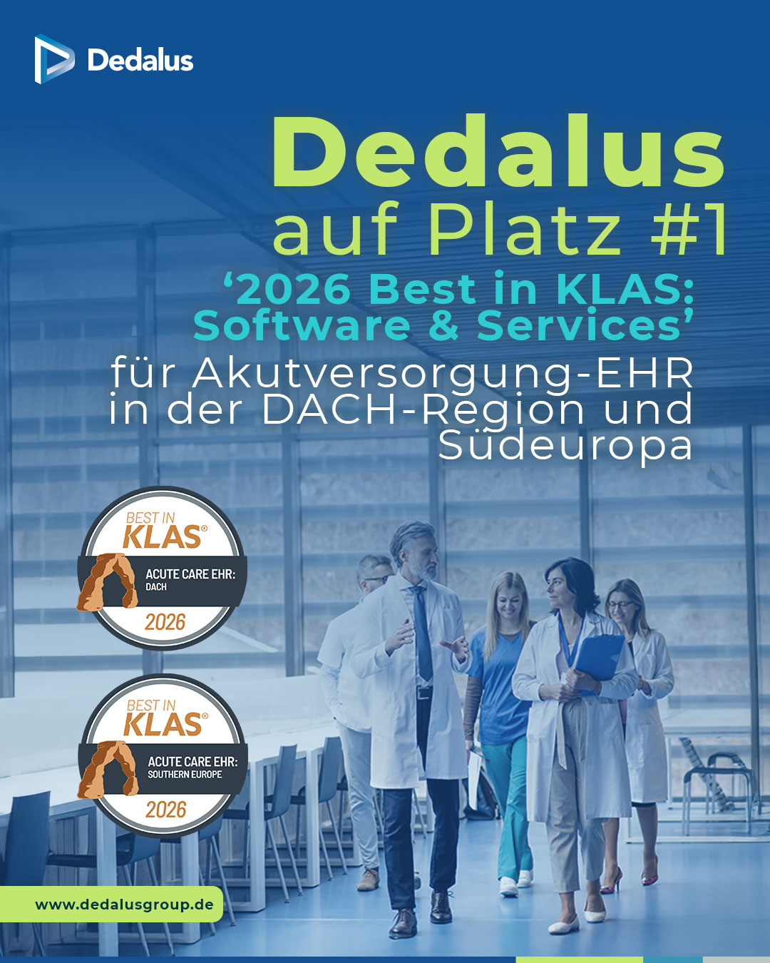 Dedalus auf Platz 1 der „2026 Best in KLAS: Software & Services” für Akutversorgung-EHR in der DACH-Region und Südeuropa