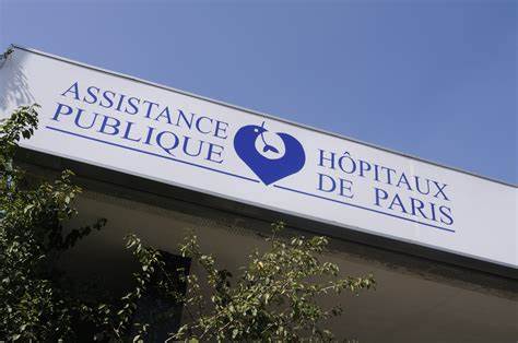 Assistance Publique Hôpitaux de Paris (AP-HP) blue text logo on white board